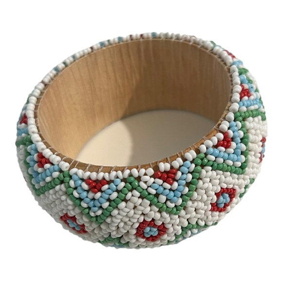 Jewelry - Vintage Seed Bead Bangle Bracelet Tribal Festival Beachy